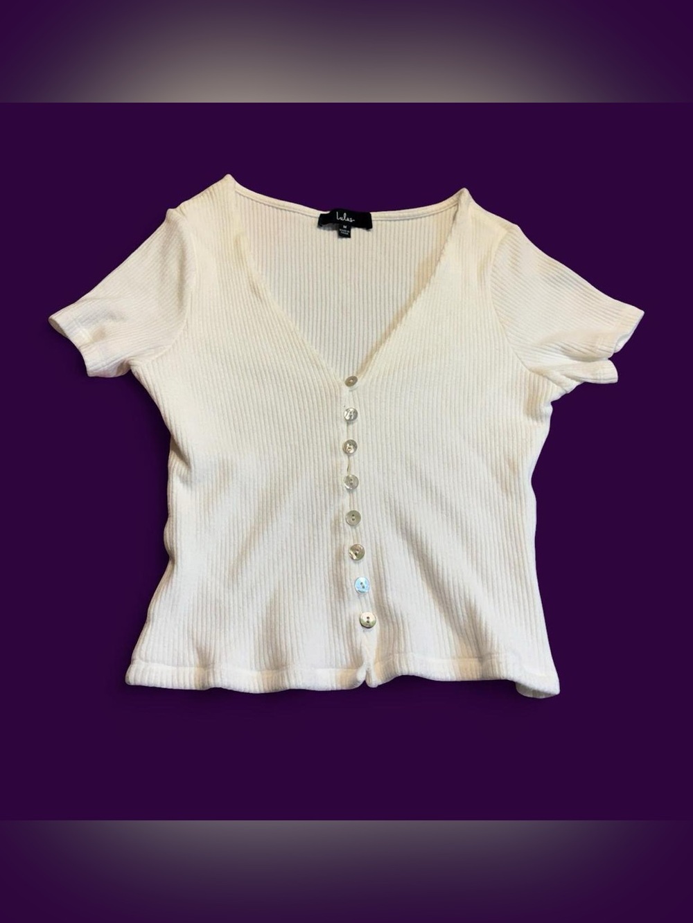Lulu's Cream Ribbed V-Neck Button-Down Tee